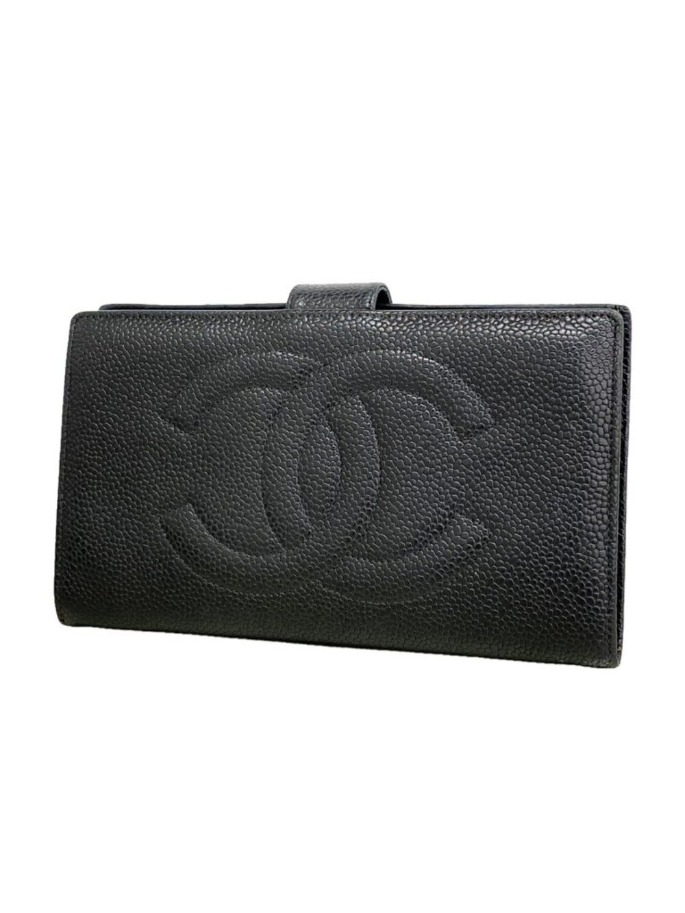Chanel Wallet Caviar Leather Black Gold